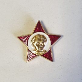 Значок СССР, звезда с портретом юноши, редкий пионер, коллекционный. Советский и винтажный.. Картинка 1